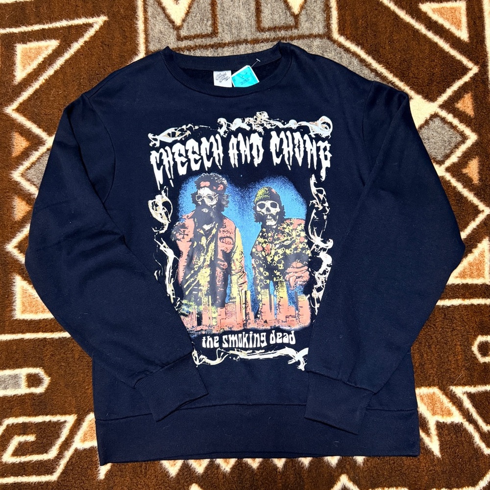 Cheech and Chong Graphic Black Sweatshirt - The Smoking Dead